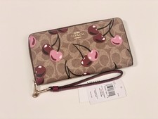 NWT Coach Long Zip Around Wallet In Signature Canvas With Cherry Print CZ328