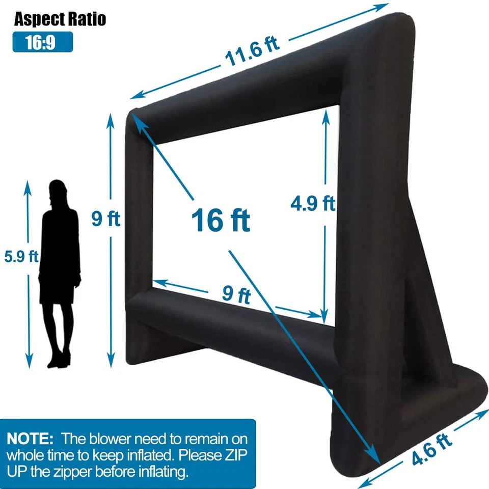 16-футовый надувной экран для киноэкрана наружного проектора с местом для хранения воздуходувки... - Изображение 4 из 4