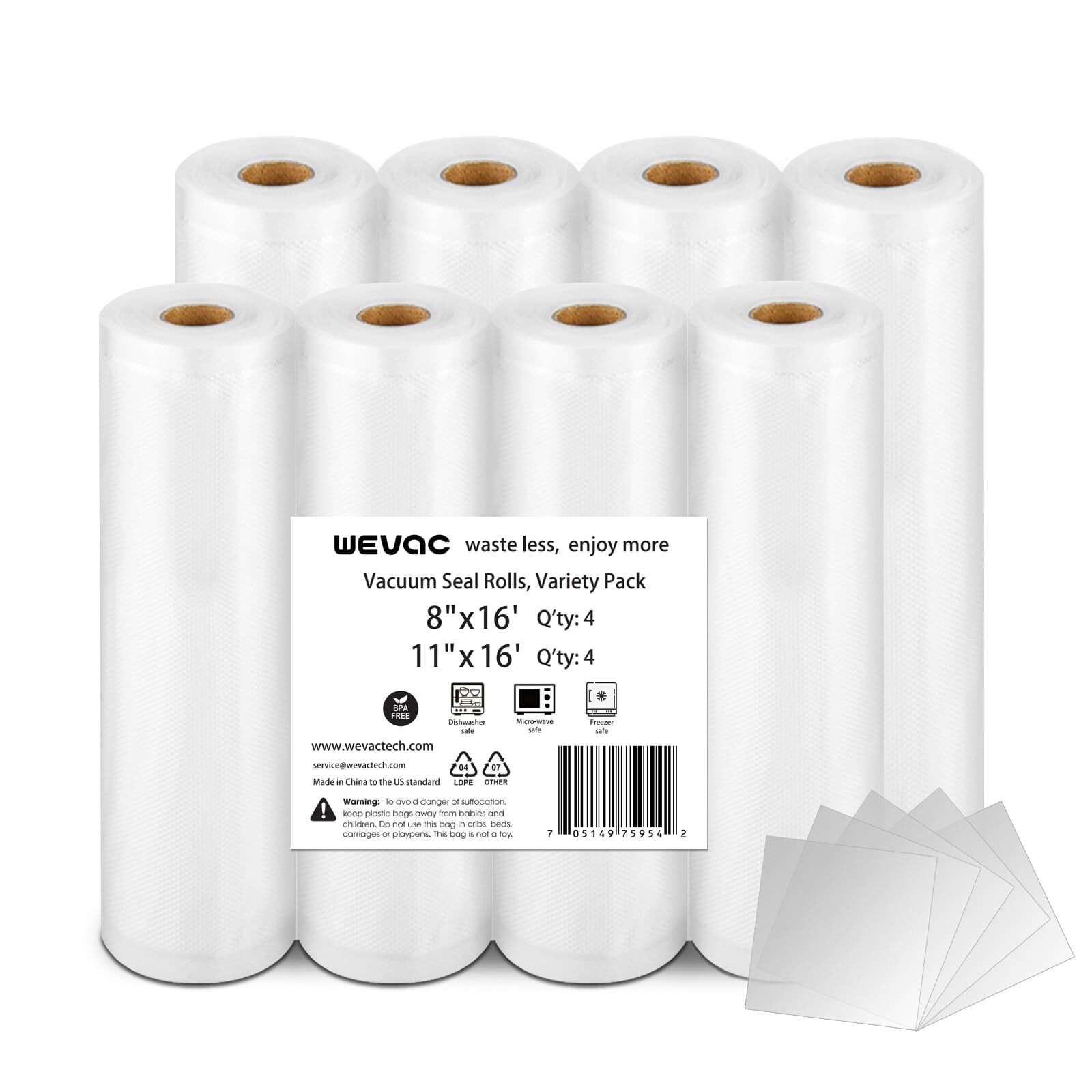 8 Pack 11x16 & 8x16 Vacuum Sealer Bags Rolls for FoodSaver Weston Compatible