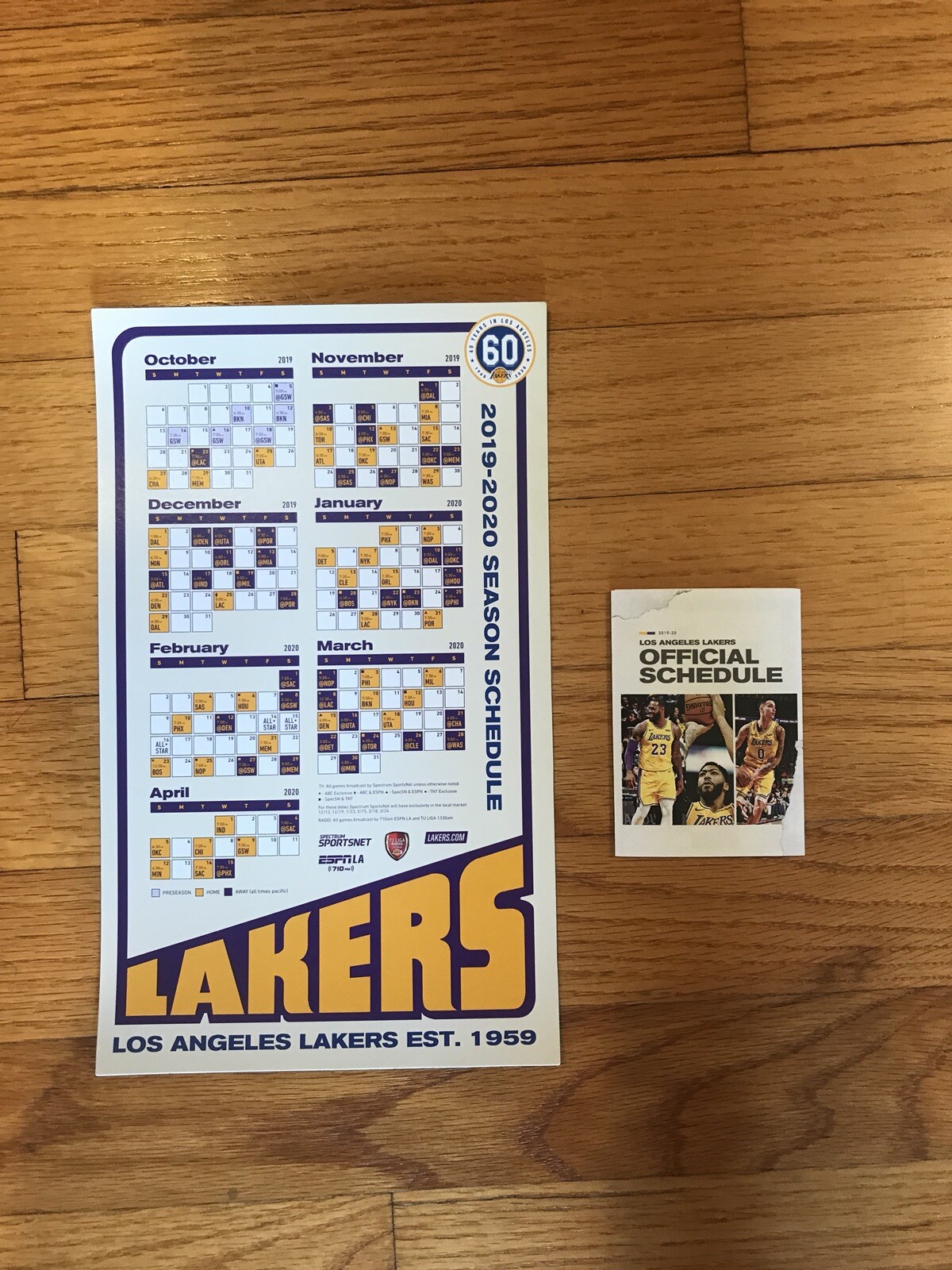 Los Angeles Lakers 2019-2020 Season Schedule Magnet & Pocket Schedule
