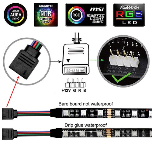LED 5V 12V RGB Colorful Computer Case Light DIY Desktop PC Tower Motherboard - Photo 13/18