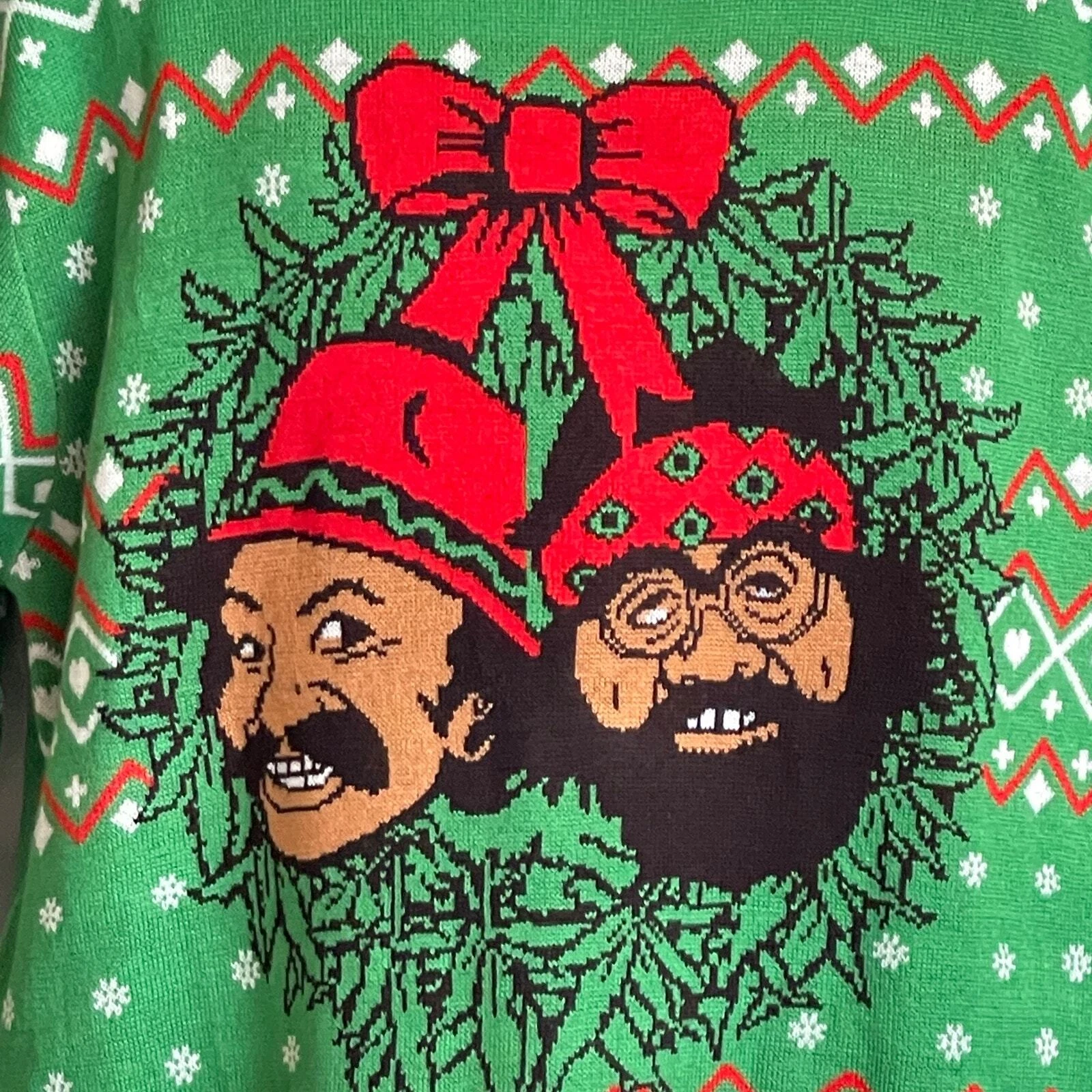 Cheech and Chong Stoner Weed 4:20 Ugly Christmas Sweater Size Medium