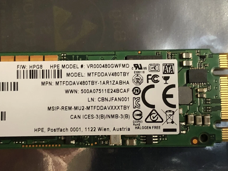 HPE Micron 5100 Eco 480GB SSD M.2 2280 SATA 6Gb/s RI DS Lectura Intensiva 6G Foto 3 de 4