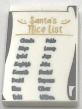 Lego New White Tile 2 x 3 w/ Gold 'Santa's Nice List' and Black Names Part