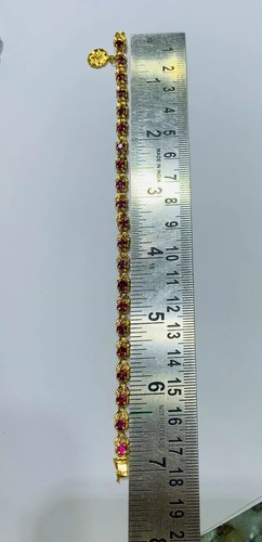 14k Solid Yellow Gold Cluster Bracelet With Natural Round Ruby 3.57CT/11.20GM - Picture 4 of 7