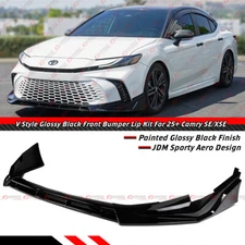 For 2025 Toyota Camry SE XSE JDM V Style Gloss Black Front Bumper Lip Splitter
