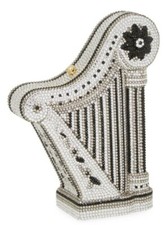 Judith Leiber HARP Bag Black Gold silver Crystals Evening Purse Minaudiere