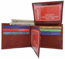 Men's Leather Burgundy Bifold Multi Credit Card Slots 2ID Windows Wallet Marshal
