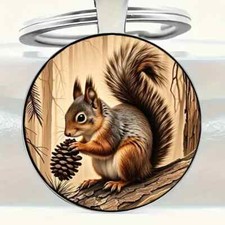 Cute Squirrel With Pinecone Keychain Key Ring Purse Handbag Car Charm Backpack