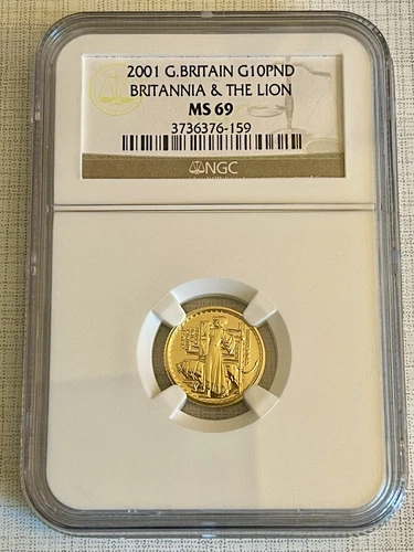 Great Britain Britannia 2001 (Una and the Lion) 10 Pounds Gold NGC MS69 S2901