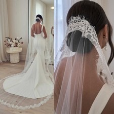 Sophisticated Romantic Rose Embroidered Lace Veil with Comb Wedding Cathedral