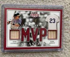 Jose Canseco Kirk Gibson ‘22 Leaf Lumber '88 MVP Seasons Dual Bat Red #’d 3/3