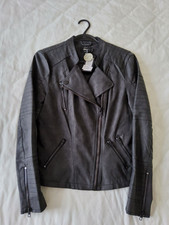 Only Ava Faux Leather Biker Jacket - Dark Grey / Black - Size 10