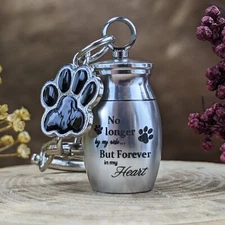 urn26 Miniature blk ashes urn & Pet Paw charm Metal Cremation keychain  mourning