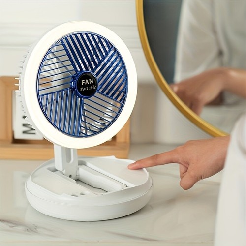 Portable Folding Stand Mini Fan with Lights USB Rechargeable Desktop Adjustable - Bild 4 von 9