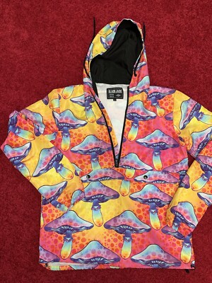 Black Jack 1999. 90 sTrippy, Mushroom Windbreaker, Hooded with large  pockets M