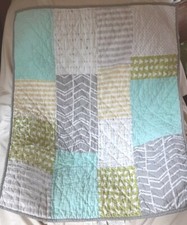 Cloud Island Crib Comforter White Green Blue Arrows Stripes Chevrons Triangles