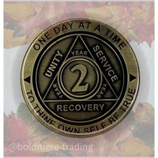 2 Jahre Anonyme Alkoholiker Medaillon Bronze plattiert AA N&uuml;chternheit Chip M&uuml;nze