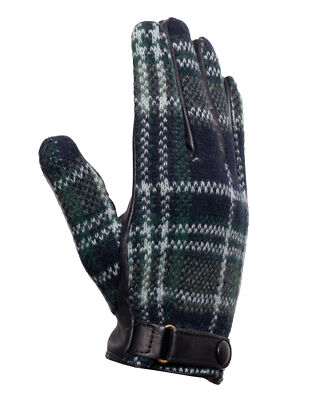 NWT LABONIA GLOVES leather tartan wool blue Napoli luxury handmade Italy 9