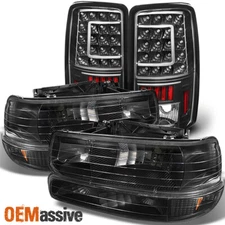 Fit 00-06 Chevy Suburban Tahoe Black Headlights+Bumper+LED Tail Lights