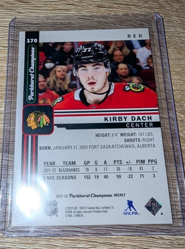 2022-23 Parkhurst Champions Kirby Dach Red Variant #/51 Chicago Blackhawks - Picture 2 of 2