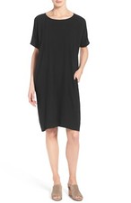 NWT Eileen Fisher Silk Jersey Round Neck Shift Oversized Dress SZ XS e439