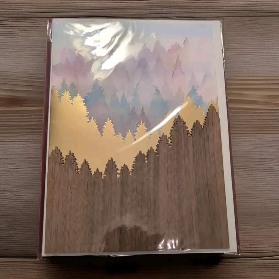 Papyrus Blank Card Mountain Forest trees Laser Cut Real Wooden Treeline Unique - Image 3 of 4