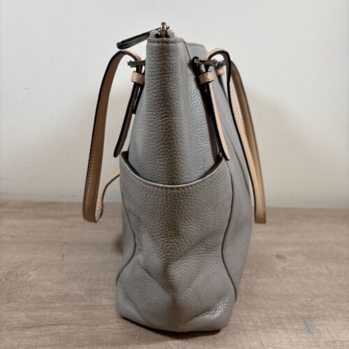 Michael Kors Satchel Bag Purse Tan Gray Leather Tote Charm - Picture 2 of 7