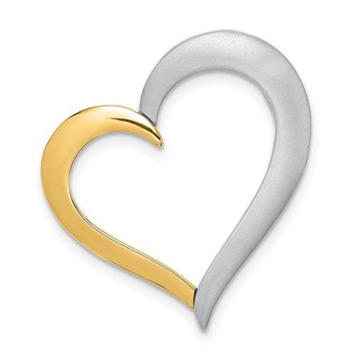 14k Gold with Rhodium-Plating Textured and Polished Heart Pendant