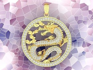 Authentic Halloween 1.20Ct Lab Created Diamond Round Dragon Pendant 14K Yellow Gold Plated