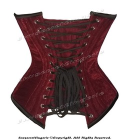 24 Double Steel Boned Waist Training Maroon Velvet Underbust Shaper Corset Sz L