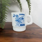 Vintage Anchor Hocking Las Vegas Funny Naughty Fisherman Souvenir Milk Glass Mug