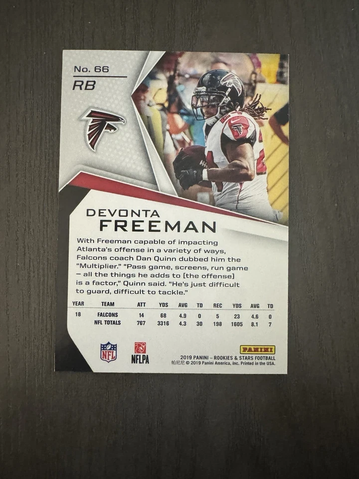 2019 Panini Rookies & Stars Red & Blue SSP /35 #66 DEVONTA FREEMAN Football Card - Image 2 of 3