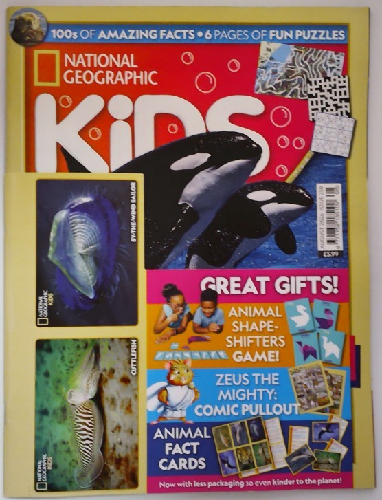 National Geographic Kids magazine August 2026 Secret lives of Orcas + Fact cards