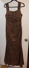 Mother of the Bride Gold Sparkle Maxi Dress Brown Underlay Mermaid Dress