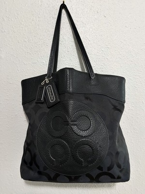 Coach Julia Tote 15013 Op Art Signature Monogram Shoulder Handbag Purse Black