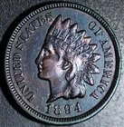 1894 INDIAN HEAD CENT -With LIBERTY & Near 4 DIAMONDS - AU UNC
