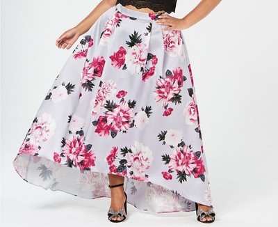 City Studios Juniors Purple Floral Print High-Low Skirt Size 18W
