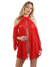 Robe Micro Résille Transparente Col Montant Ouverte Chaînettes Devant