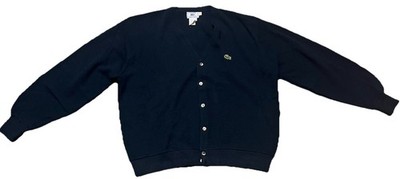 Vtg Izod Lacoste Cardigan Sweater Large Navy Blue Orlon Acrylic 
