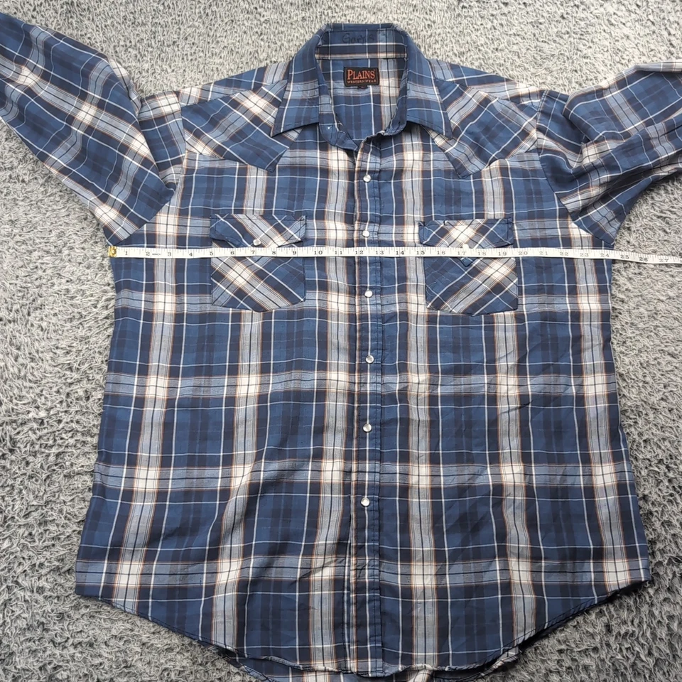 Camisa Ely Plains Adulto Grande Azul Perla A Presión Informal a Cuadros Vaquero Tareas Rodeo Foto 3 de 4