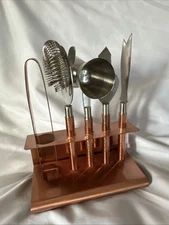 Godinger Bar Tool Set with Stand 5 Piece  Bartender Mixology Kit Hammered Copper