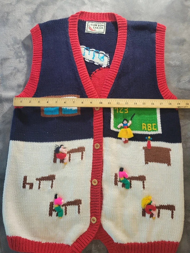 Cotton Salsa School Knit Sweater Vest Woman 3D Hand Made Peru Vest XL×× - Image 4 of 4