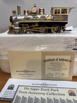 SEE VIDEO- Bradford Exchange Steam Loco Hawthorne Village Gold Rush Express  COA