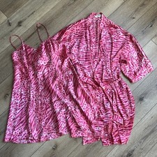 Vintage Private Luxuries Women Nightgown Kimono Robe Pink Animal Print L