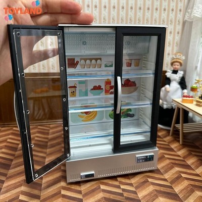 1:12 Double Door Fridge for Dollhouse Kitchen, Miniature Appliances Set