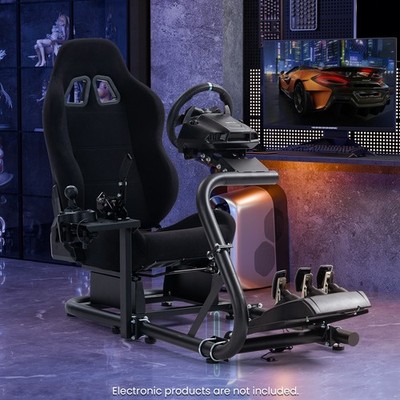 Minneer Sim Racing Cockpit Steering Wheel Stand With Black Seat Fit Logitech G29