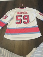 Barbie Hockey Jersey Large Pink White Blue #59