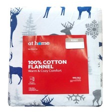 King Deer Flannel Sheet Set 100 Cotton White/Blue - Holiday Xmas At Home