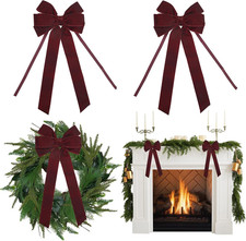 Burgundy Velvet Bows - 6.5" X 15" Christmas Bows for Gift Wrapping, Tree, Wreath